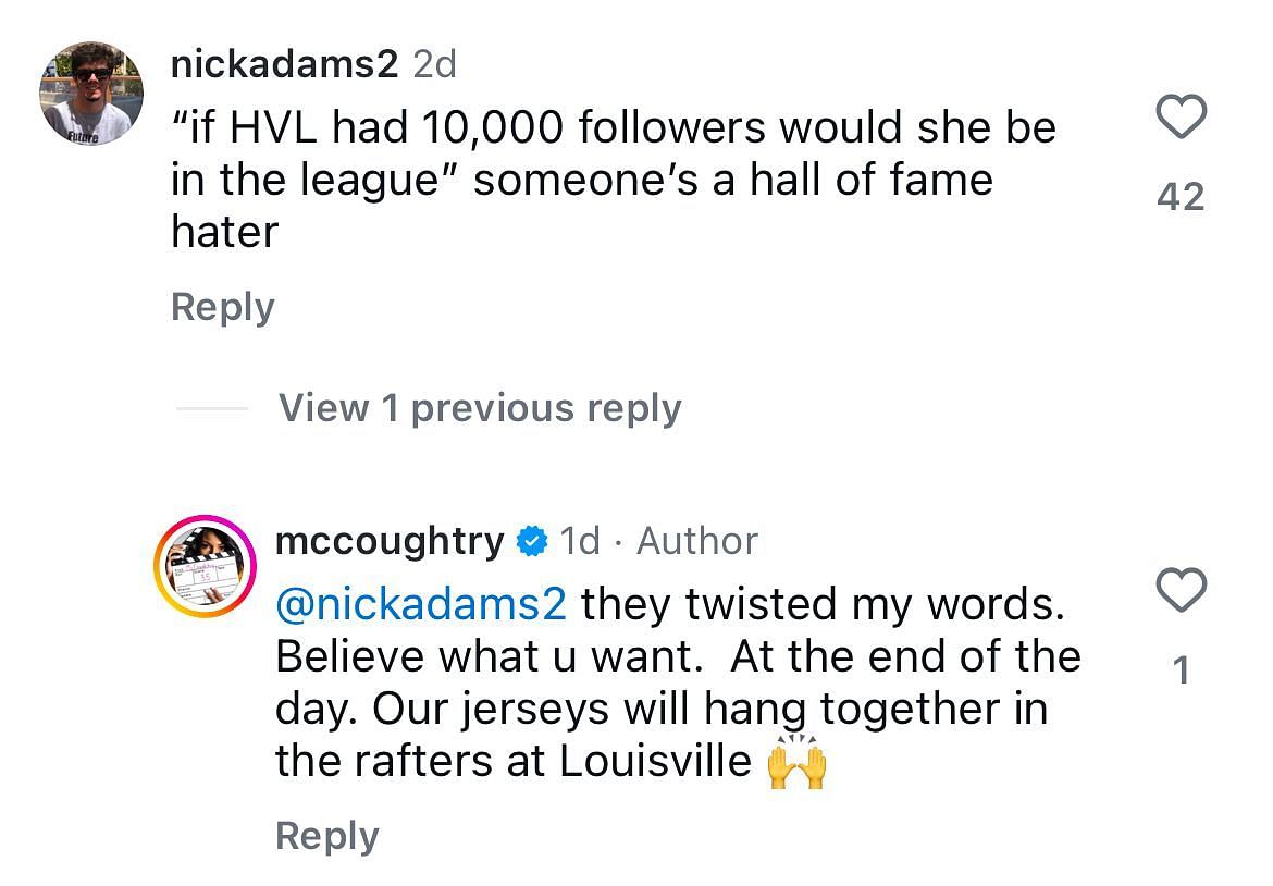 Angel McCoughtry's response to a fan - Image via Instagram @mccoughtry